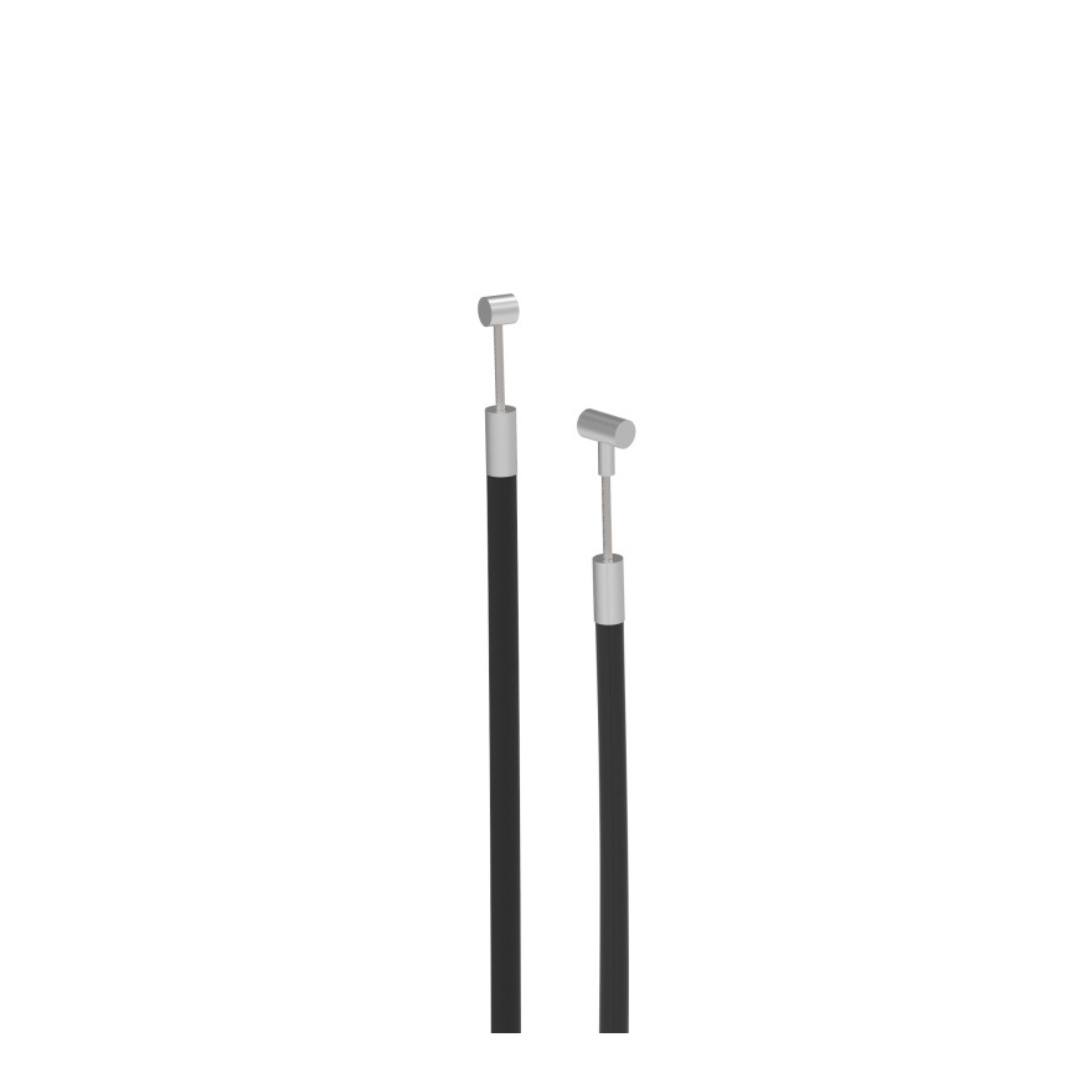 Two black cables with silver ends, upright on a white background—essential maintenance accessories for the byAcre Carbon Ultralight Rollator spare parts collection.